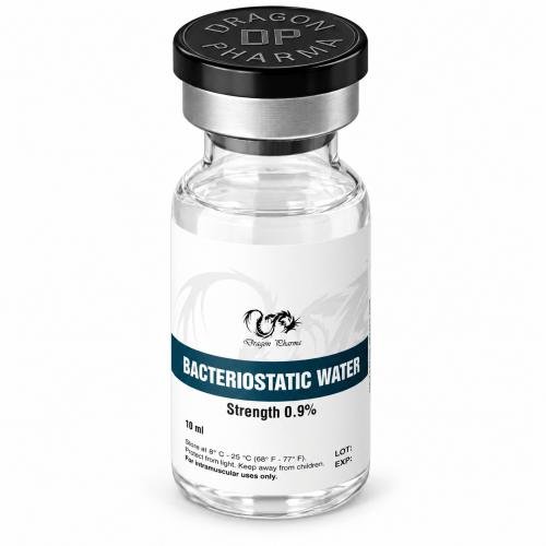 Bacteriostatic Water by Dragon Pharma 10ml vial on white background