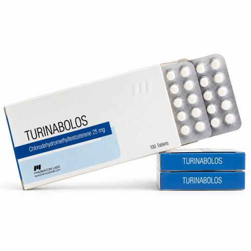 Turinabol (CDMT) 25 mg tabs by Pharmacom Labs on white background
