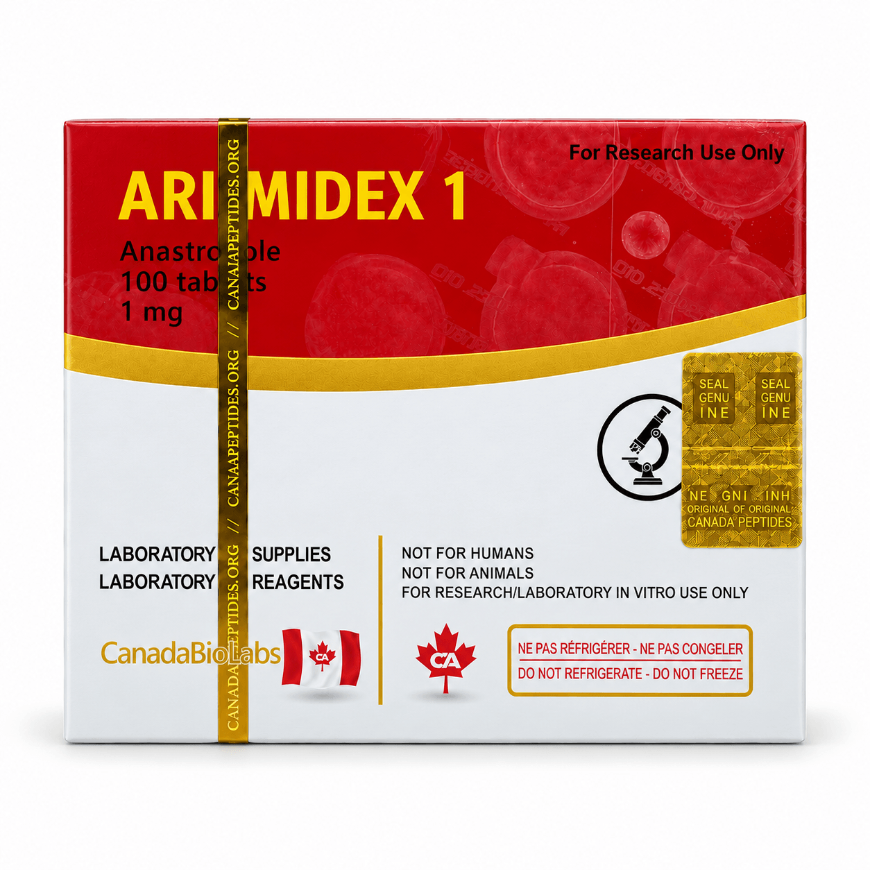 Arimidex 1mg (Anastrozole) by CanadaBioLabs  package on white background