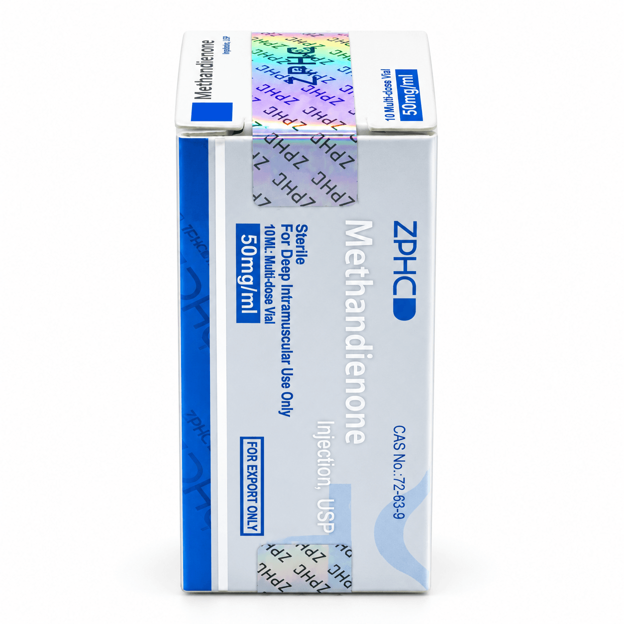 ZPHC Methandienone Injection 50 mg/ml multi-dose vial packaging for deep intramuscular use, displayed on a white background.
