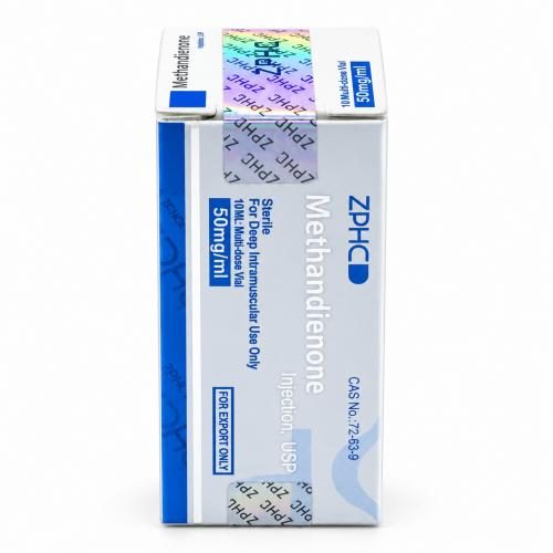 ZPHC Methandienone Injection 50 mg/ml multi-dose vial packaging for deep intramuscular use, displayed on a white background.