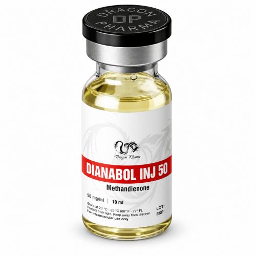 Dragon Pharma Dianabol Inj 50 Methandienone 50 mg/ml injectable vial, 10 ml, isolated on a white background.