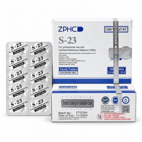 ZPHC S-23 10 mg tablet packaging with two white-and-blue boxes and a blister pack on a clean white background.