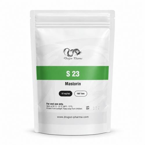 White Dragon Pharma S 23 Mastorin pouch, 10 mg per tablet, 100 tablets, isolated on a clean white background.