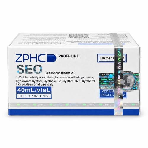 ZPHC SEO Site Enhancement Oil 40 mL vial packaging with holographic security seal, isolated on a clean white background.