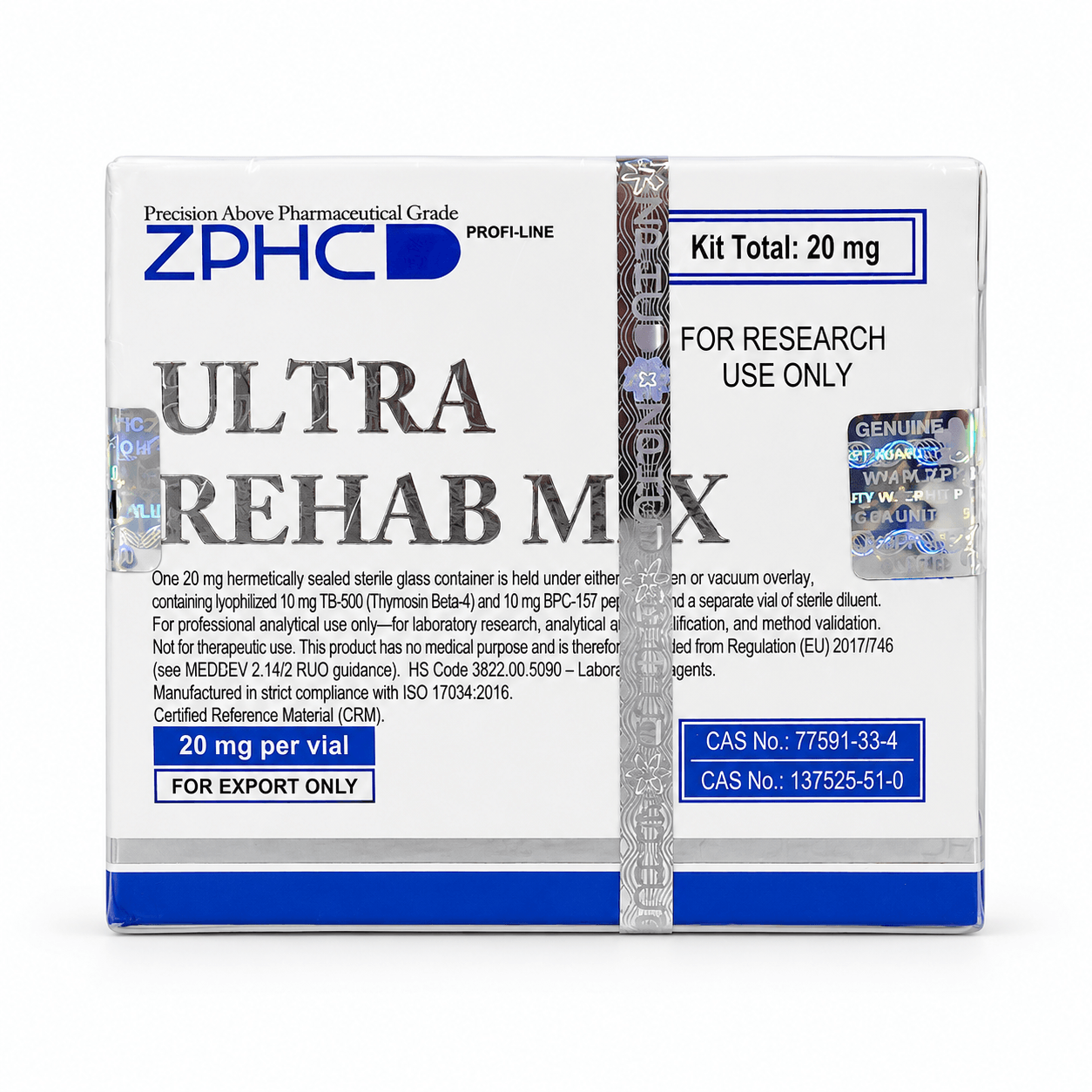 ZPHC Ultra Rehab Mix 20 mg research-use product box on a white background.