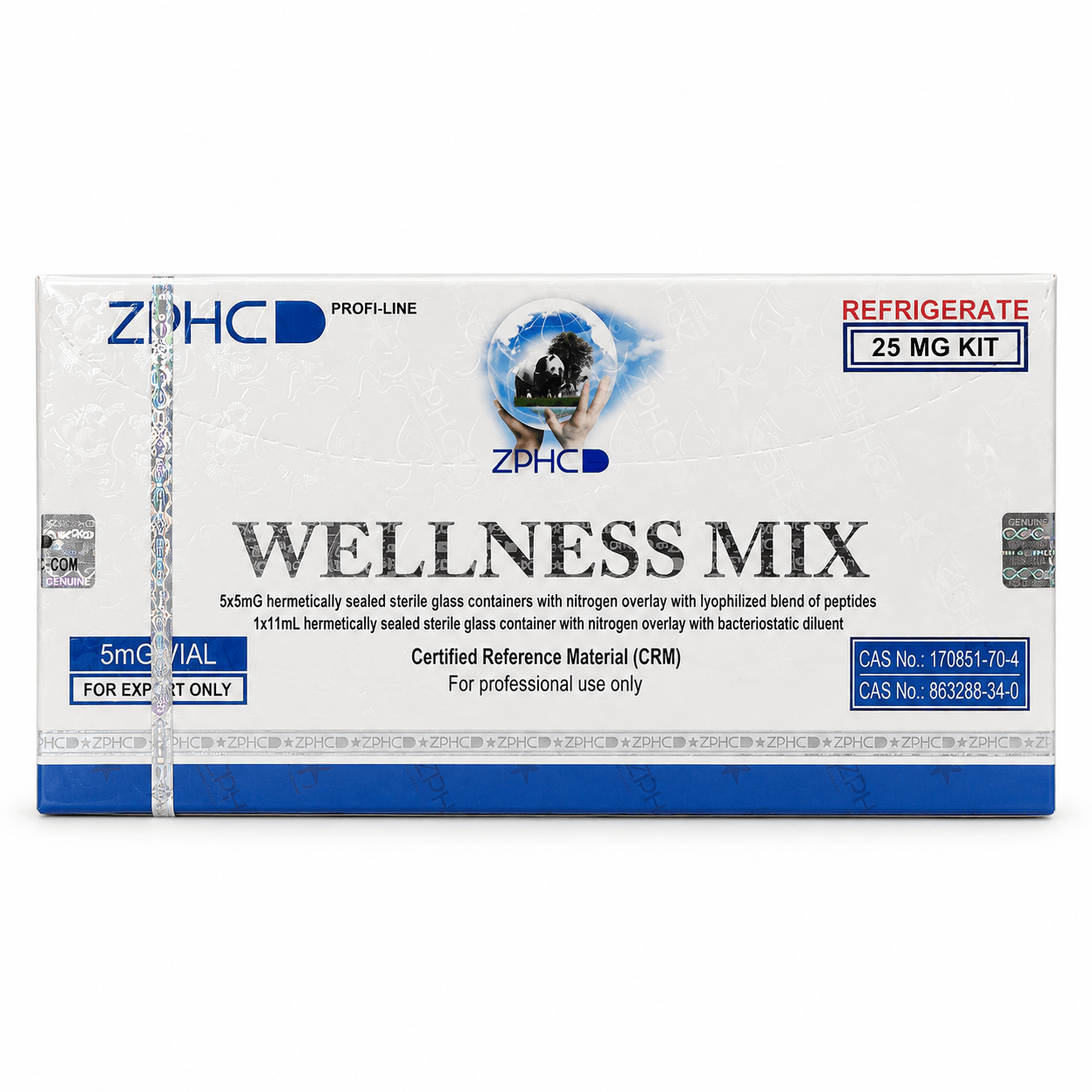 ZPHC Wellness Mix 25 mg research peptide kit in sealed packaging on a white background.