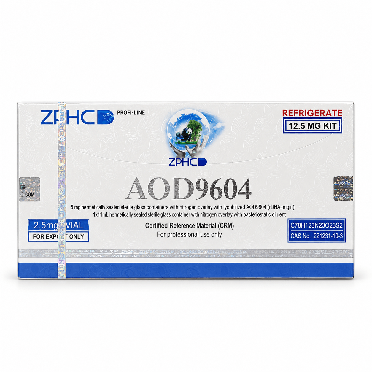 AOD-9604 12.5 mg kit by ZPHC Profi-Line in sealed white and blue packaging, displayed on a clean white background.