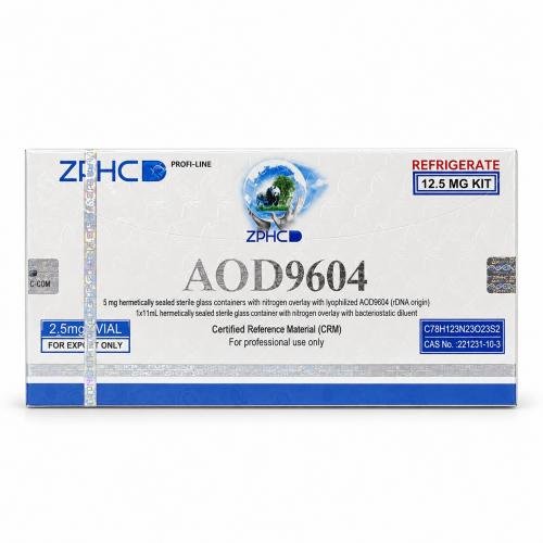 AOD-9604 12.5 mg kit by ZPHC Profi-Line in sealed white and blue packaging, displayed on a clean white background.